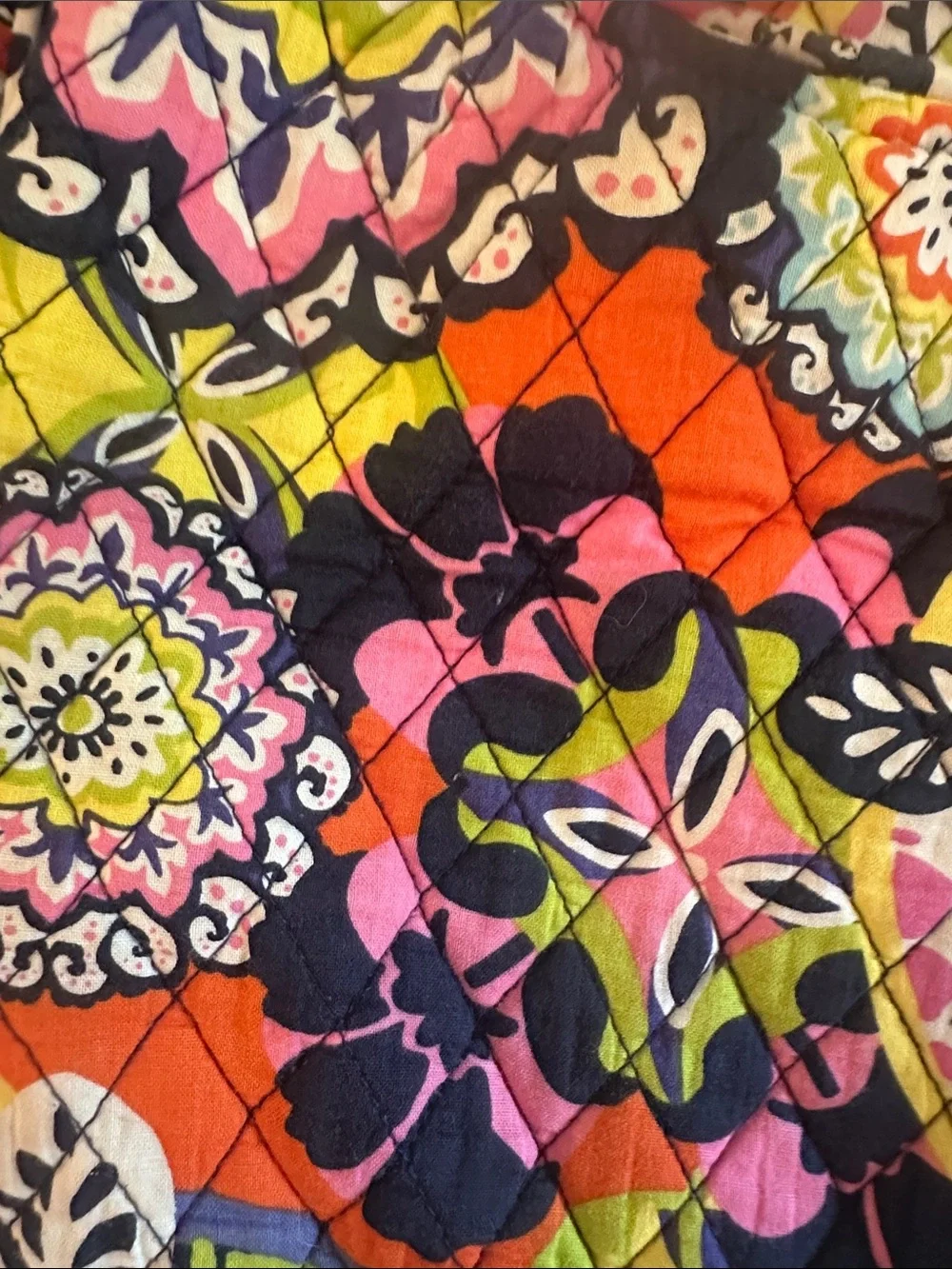 Vera Bradley Bright Floral Quilted Tote in Pink, Orange, Yellow & Green